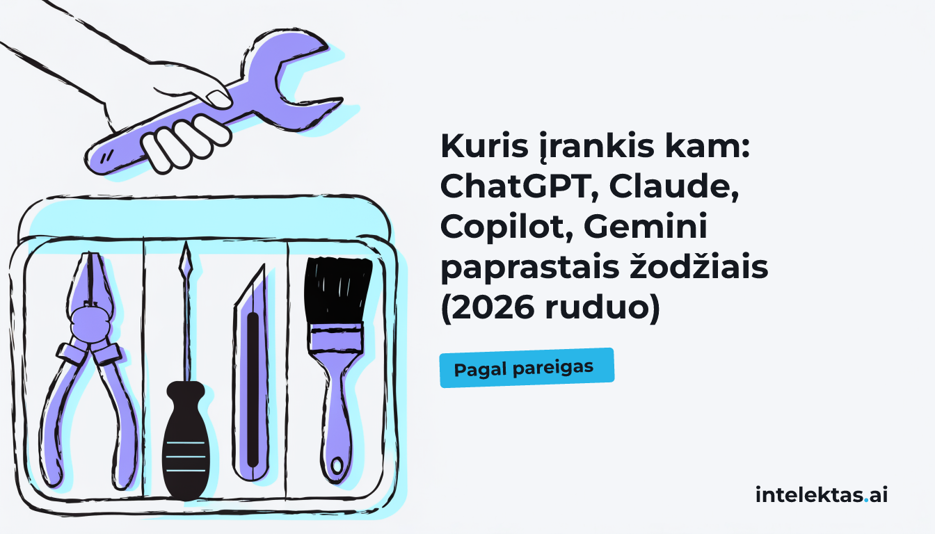 Kuris įrankis kam: ChatGPT, Claude, Copilot, Gemini paprastais žodžiais (2026 ruduo)