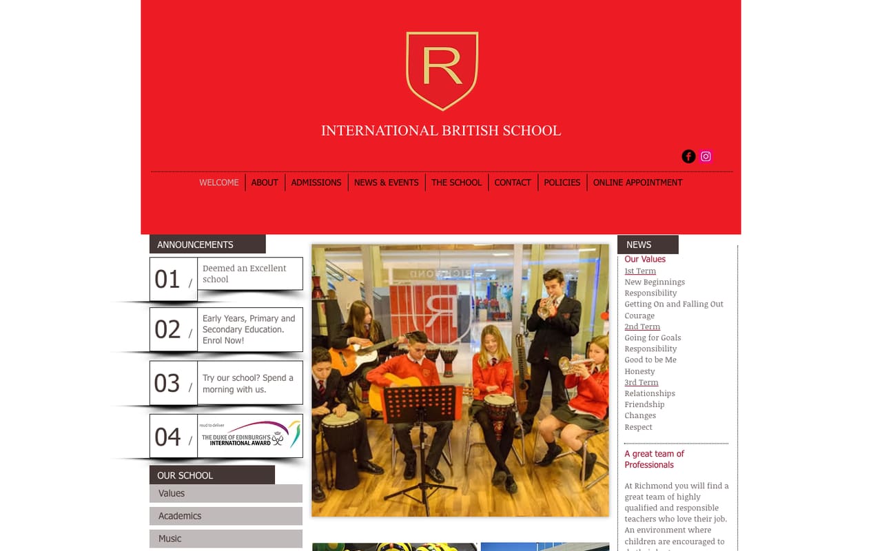 Top of the old Richmond International School home page